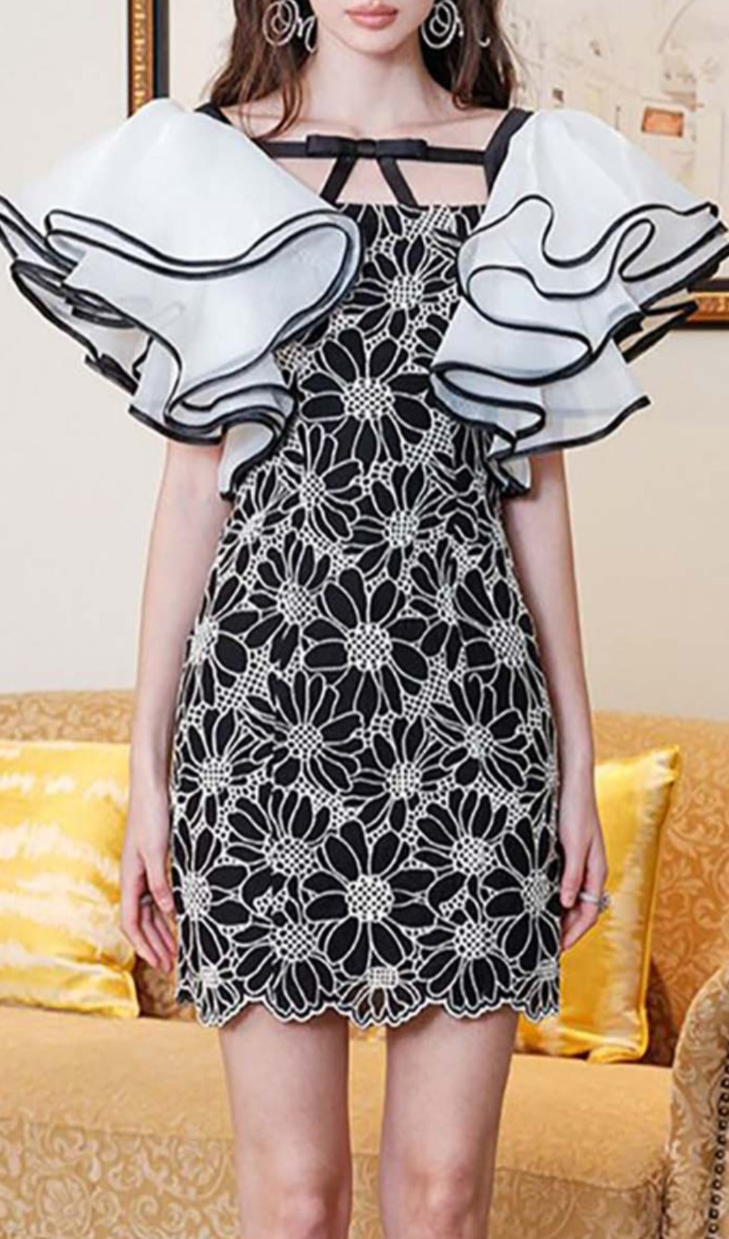 SUNFLOWER-ORGANZA-PUFF-SLEEVES-MINI-DRESS-IN-BLACK-2 SUNFLOWER ORGANZA PUFF SLEEVE MINI DRESS BLACK