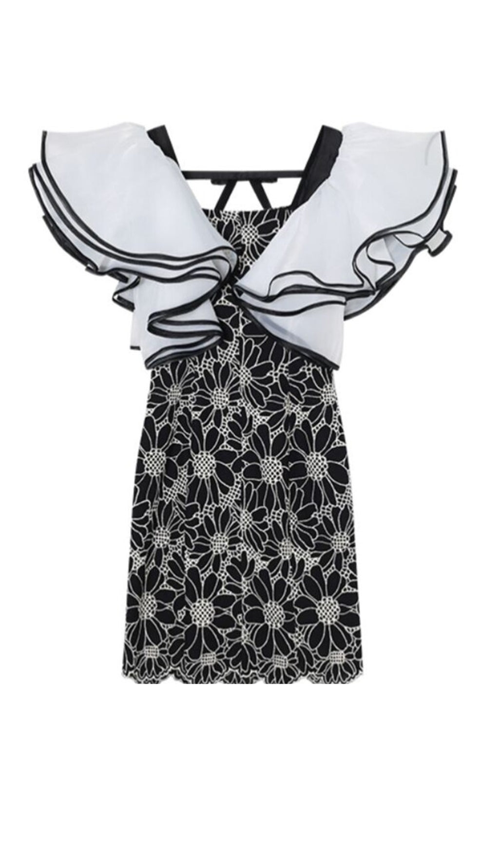 SUNFLOWER ORGANZA PUFF SLEEVE MINI DRESS BLACK