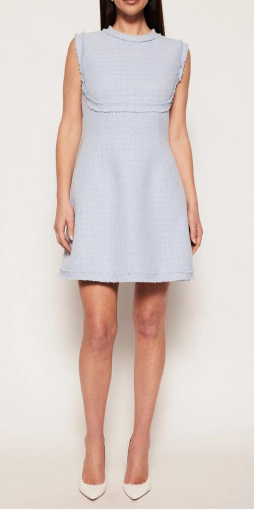 Tweed sleeveless mini dress in blue