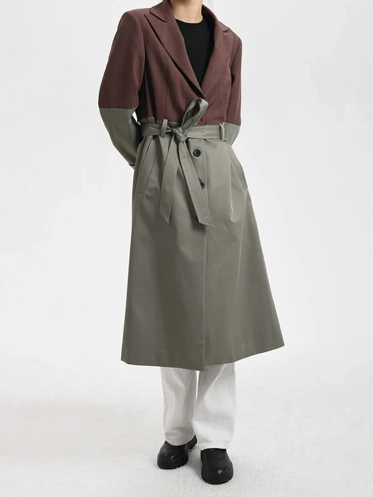 Sac7fc06d13f94173a12926c5abe30630c BELTED BLAZER TRENCH COAT, BROWN GRAY OVERSIZED WORK