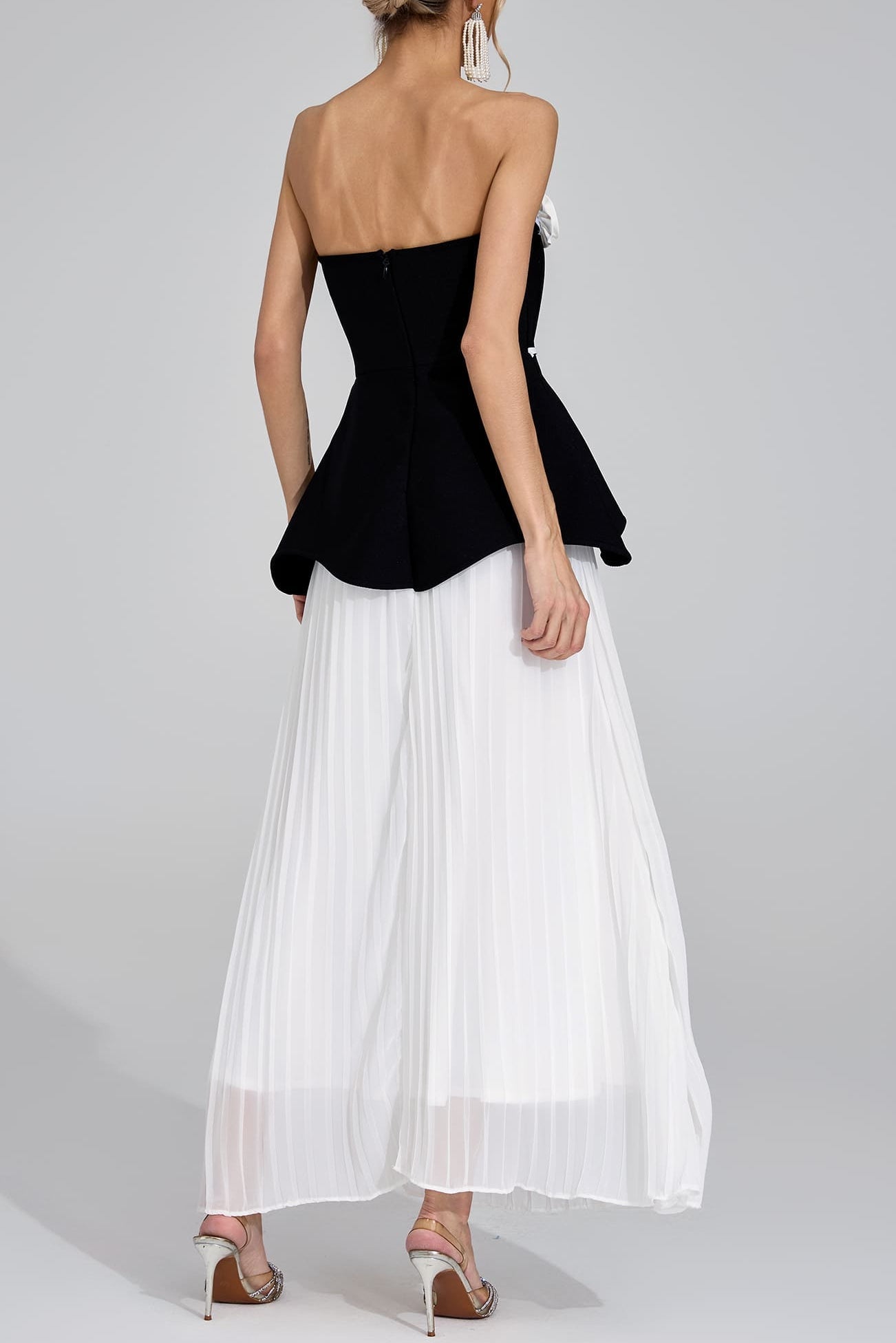 MIGNON BLACK WHITE FLORAL STRAPLESS MAXI DRESS FOR WEDDING