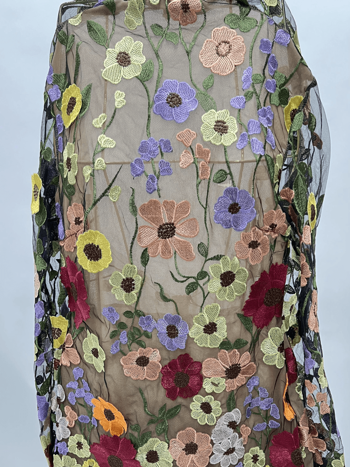 LONG SLEEVE MESH FLOWER MINI DRESS BLACK