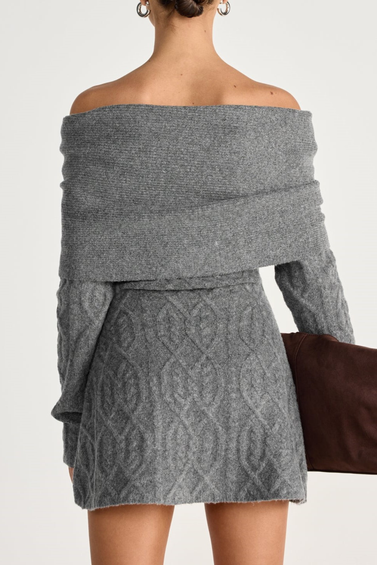 GWENDOLYN OFF-SHOULDER KNIT MINI DRESS GREY