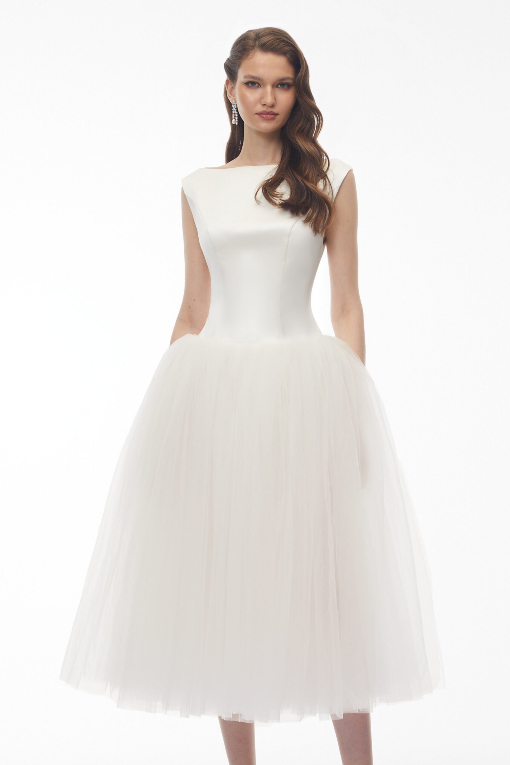 SALMA WHITE PLEATED MIDI DRESS | FLARED A-LINE