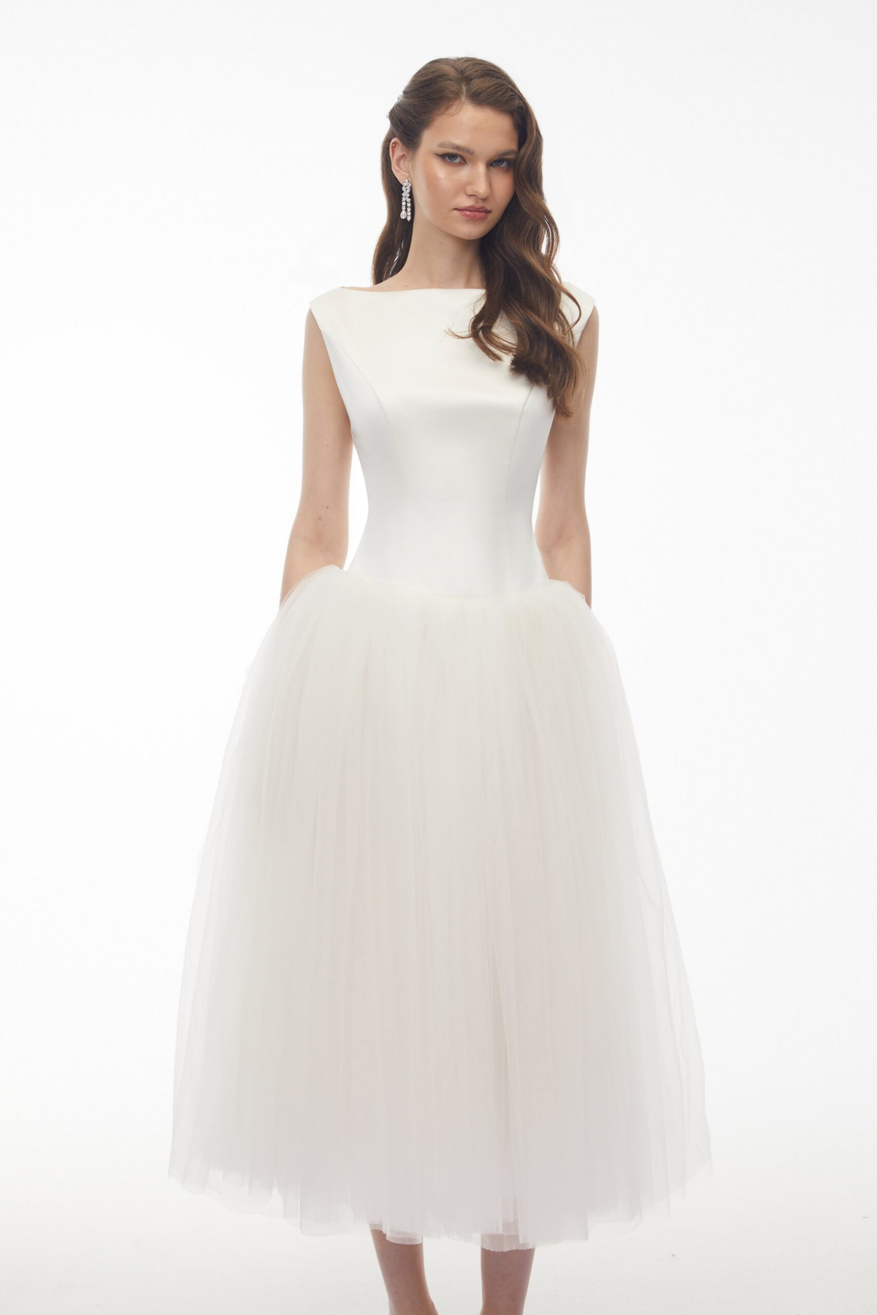 SALMA WHITE PLEATED MIDI DRESS | FLARED A-LINE