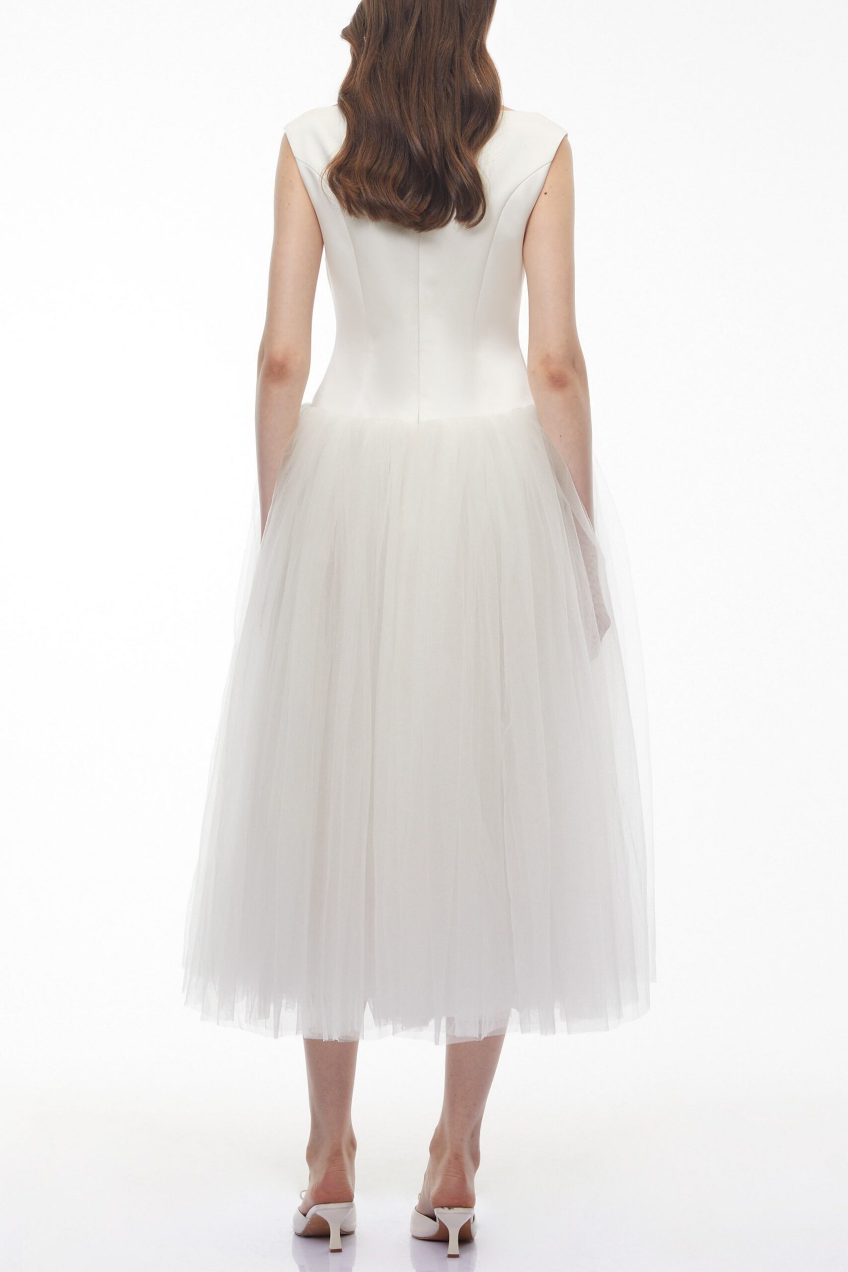 SALMA WHITE PLEATED MIDI DRESS | FLARED A-LINE