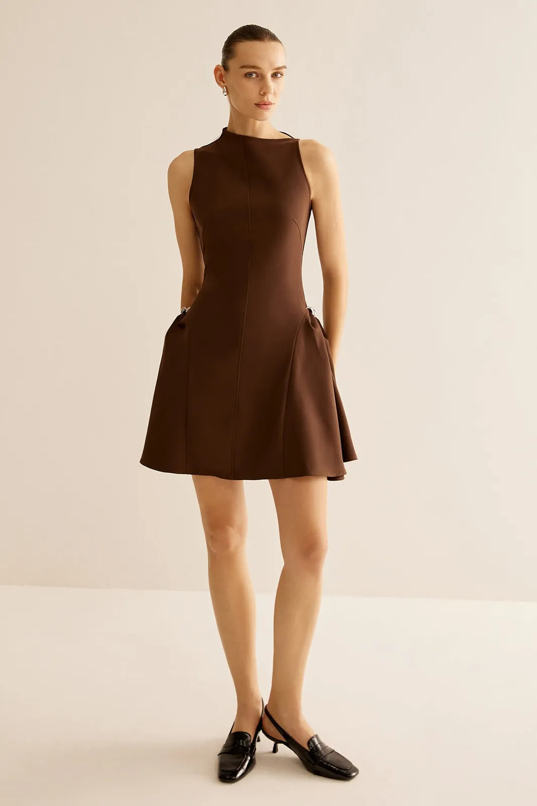 SAMANTHA ASYMMETRICAL FLARED MINI DRESS