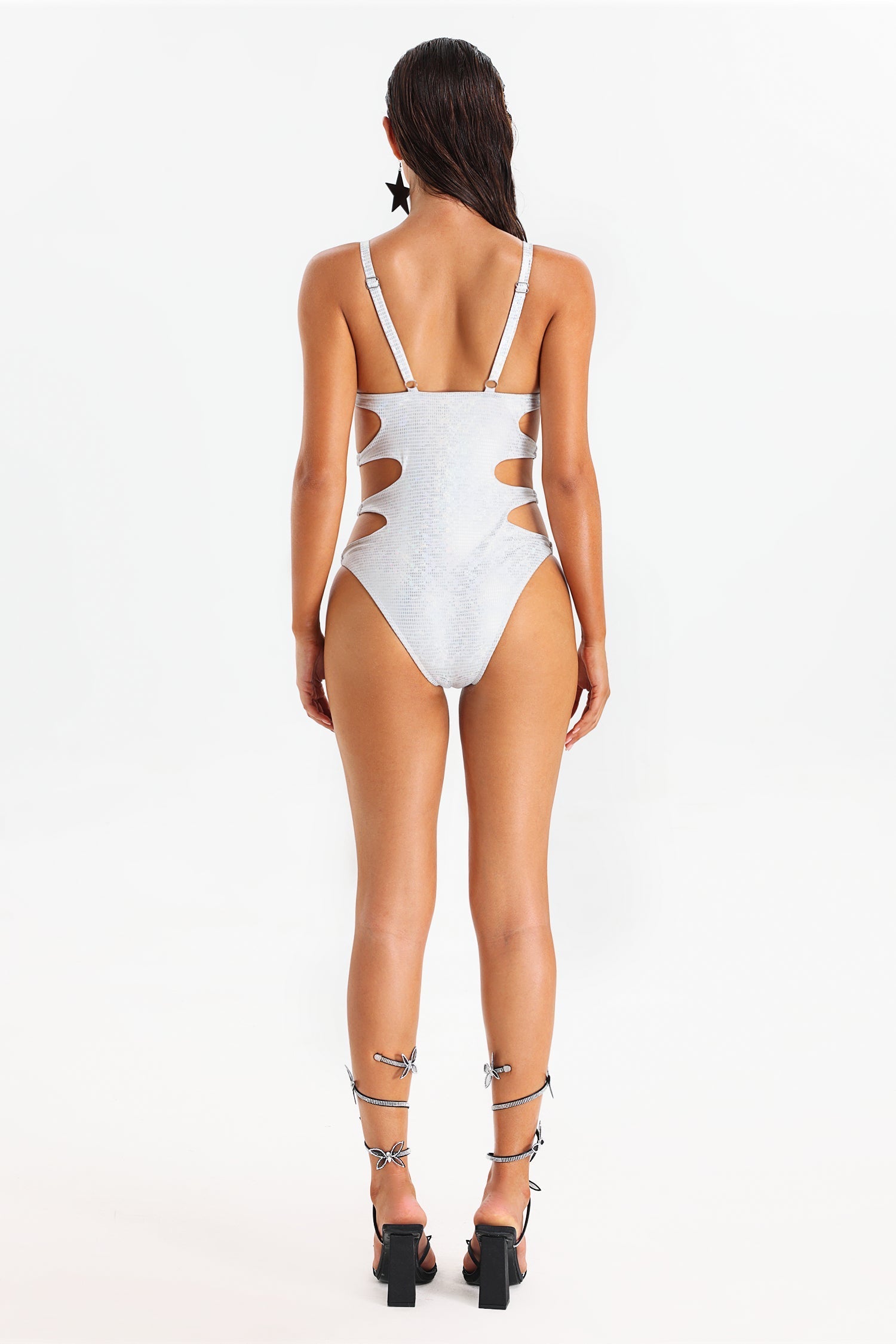 METALLIC SHINY CUT OUT SWIMSUIT - PARTY VACATION