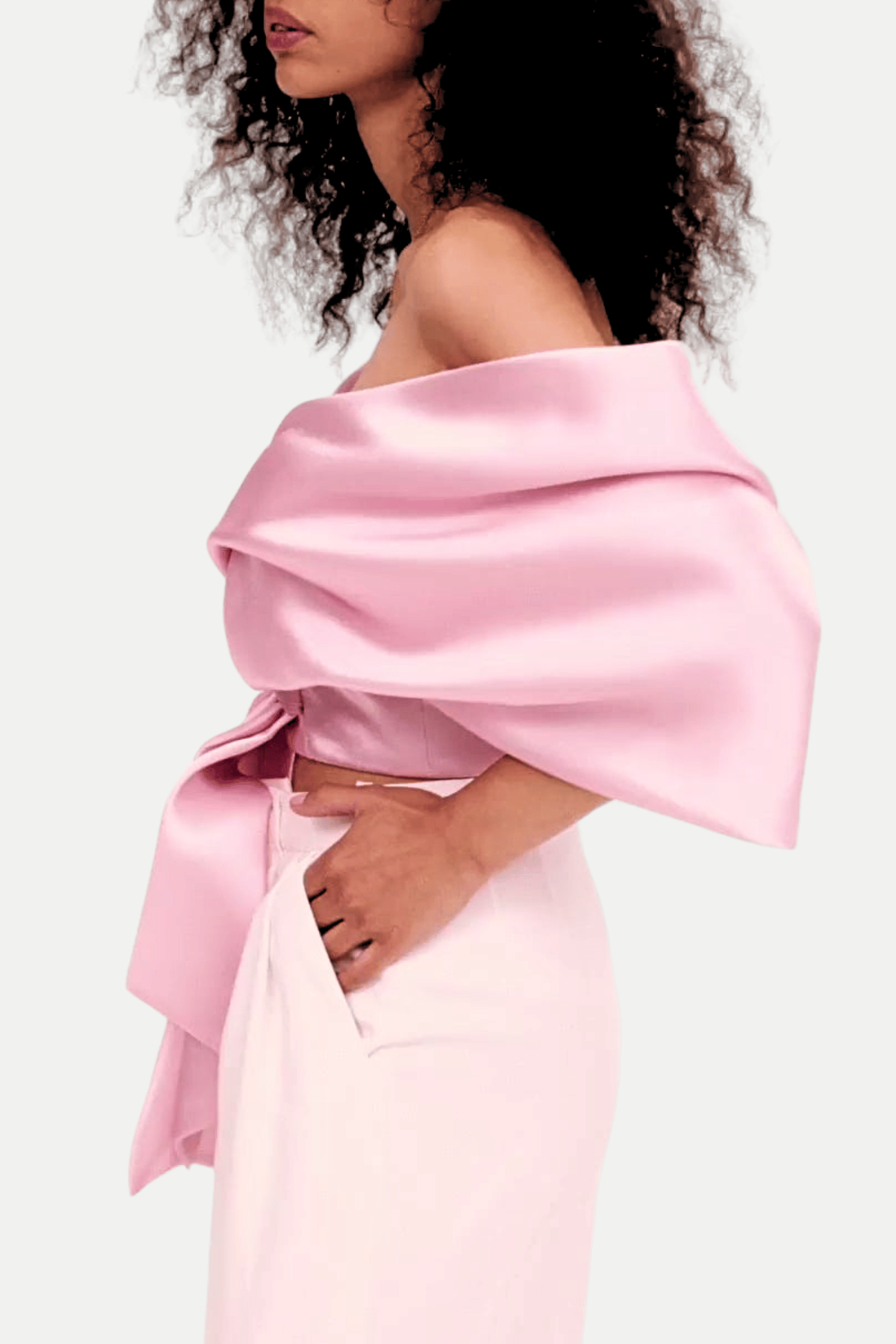 SATIN OFF-SHOULDER TOP, BOW DETAIL, WOMEN'S EVENING