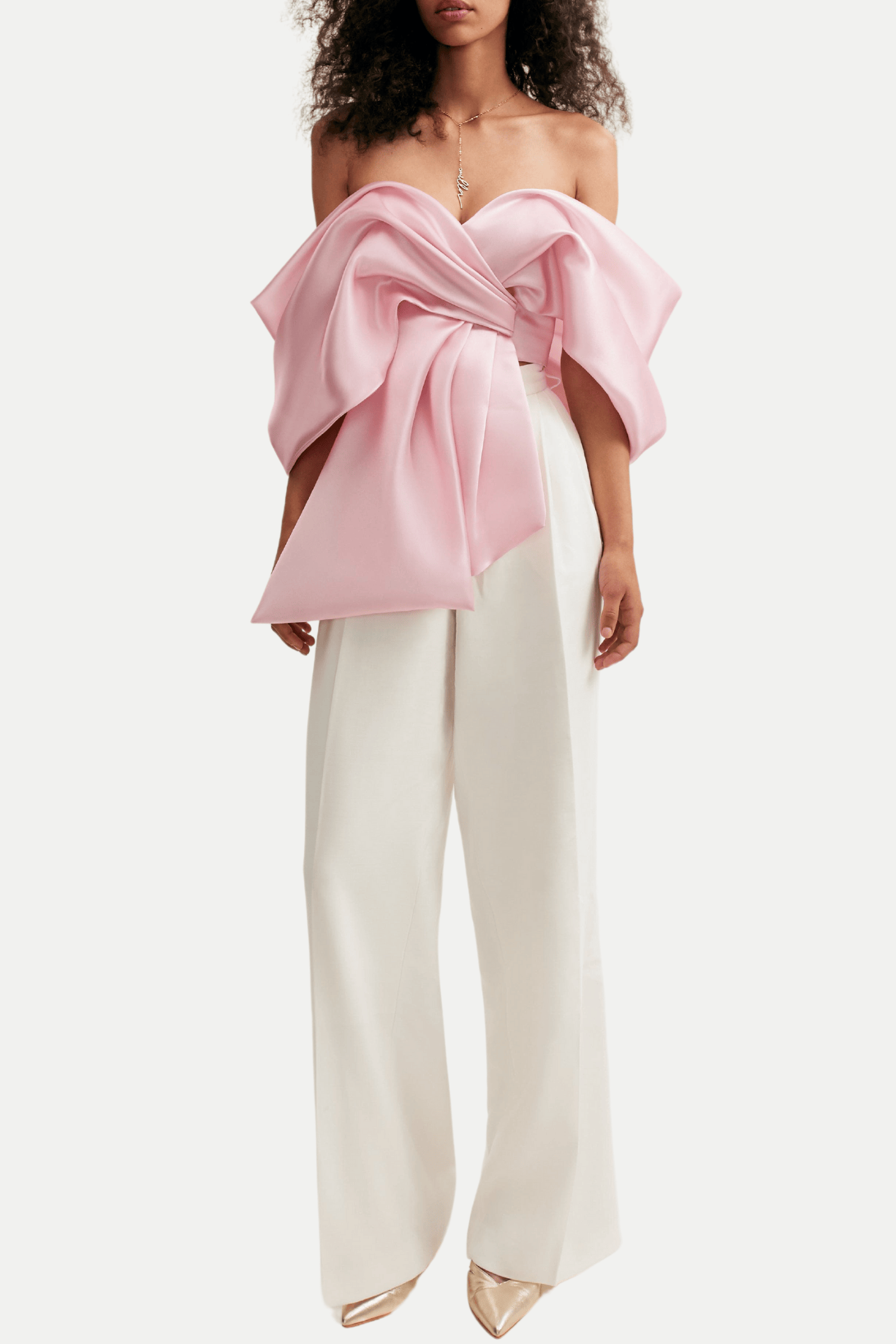 SATIN OFF-SHOULDER TOP, BOW DETAIL, WOMEN'S EVENING