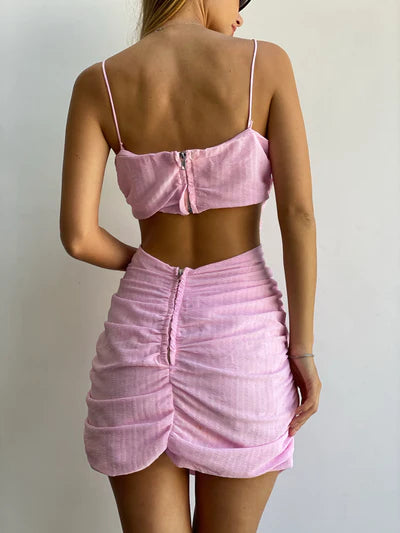PINK LACE BOW COTTON MINI DRESS FOR PARTY