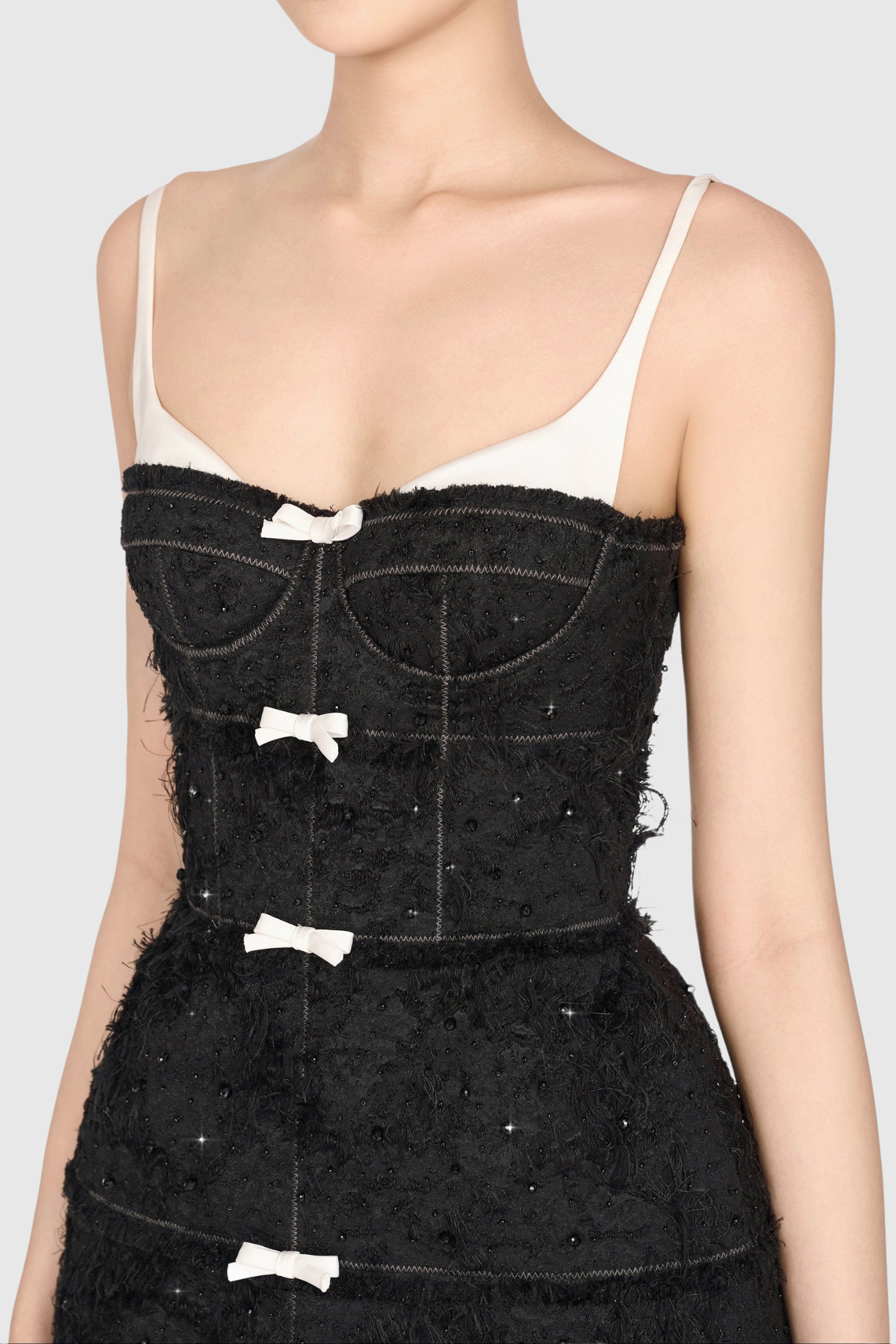 SANTOS JACQUARD BEADED MINI DRESS - BLACK BOW COCKTAIL