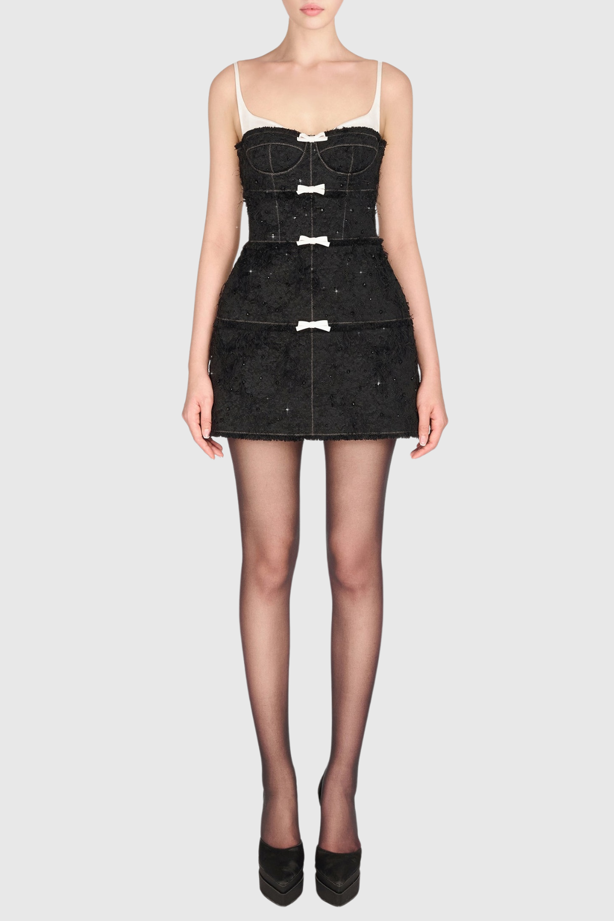 SantosBowJacquardBeadedMiniDress-Black3 SANTOS JACQUARD BEADED MINI DRESS - BLACK BOW COCKTAIL