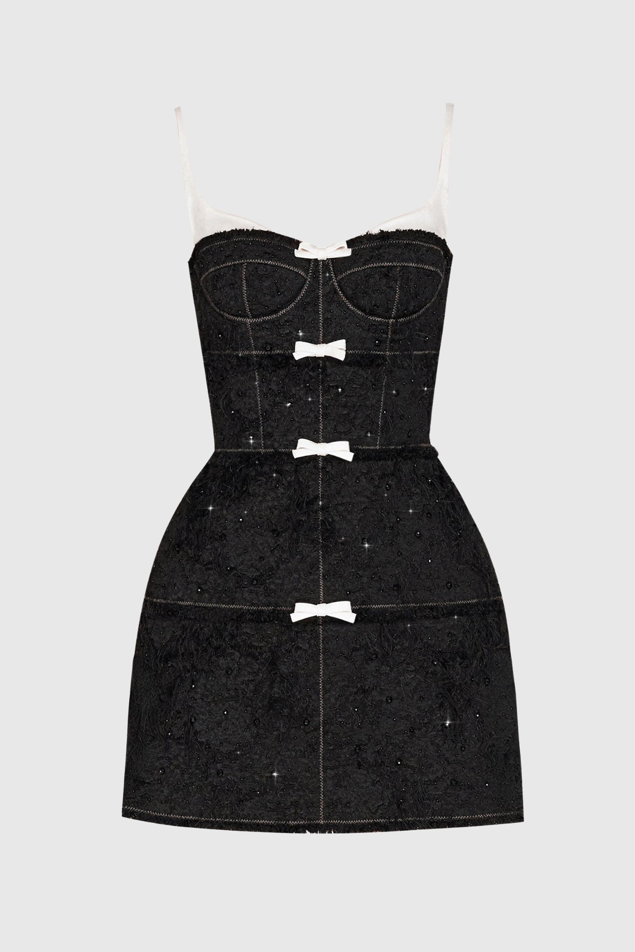 SANTOS JACQUARD BEADED MINI DRESS - BLACK BOW COCKTAIL
