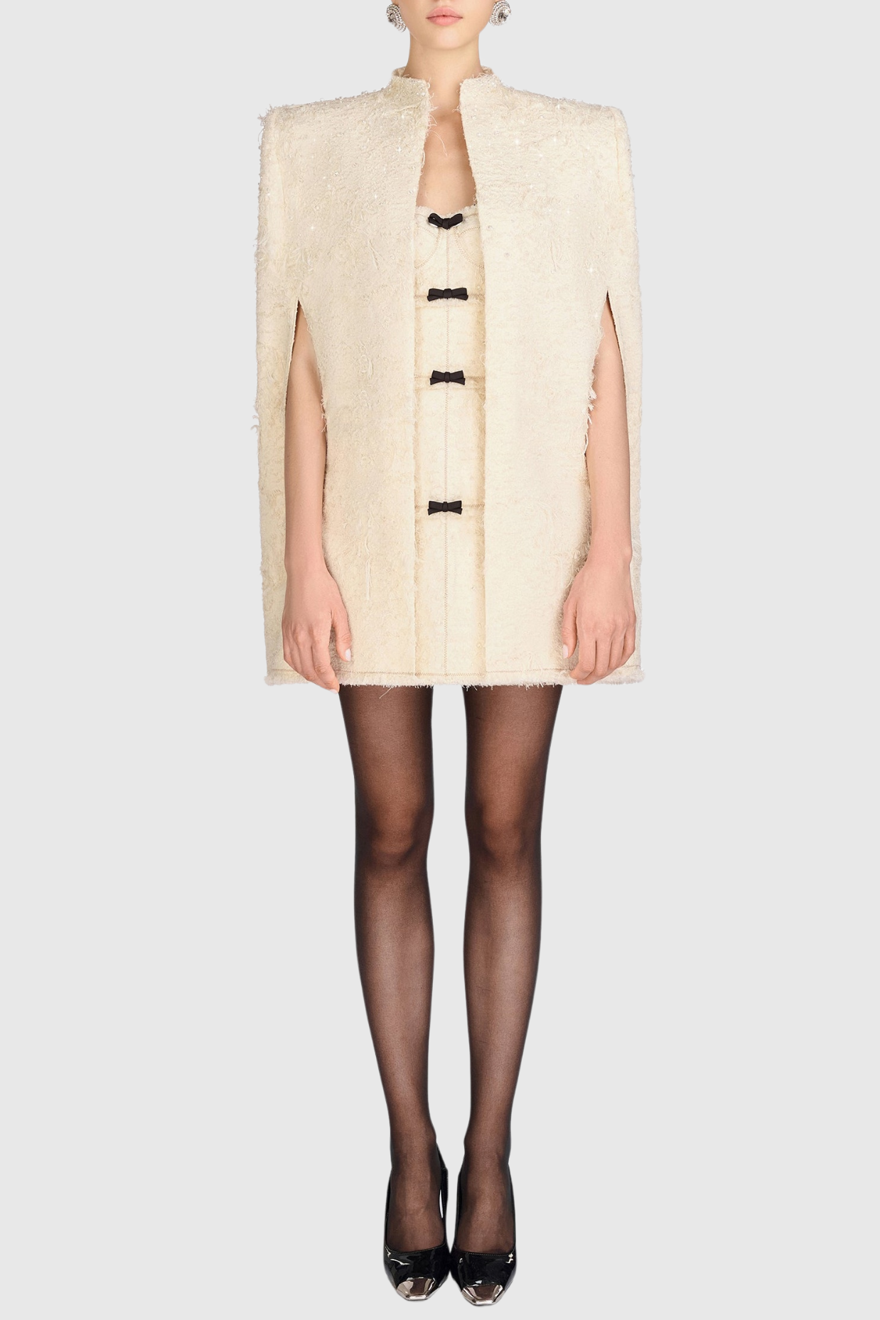SantosBowJacquardMiniDress-Beige3 SANTOS BOW MINI DRESS, BEIGE, ELEGANT COCKTAIL PARTY