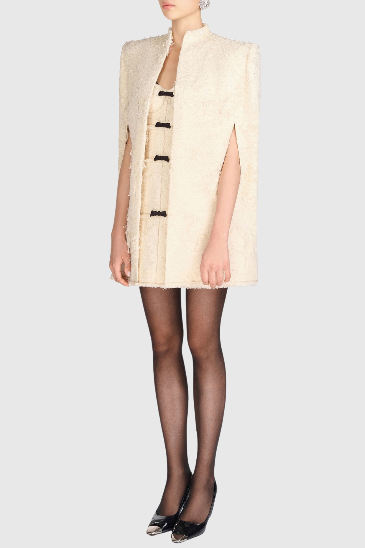 SantosBowJacquardMiniDress-Beige4 SANTOS BOW MINI DRESS, BEIGE, ELEGANT COCKTAIL PARTY