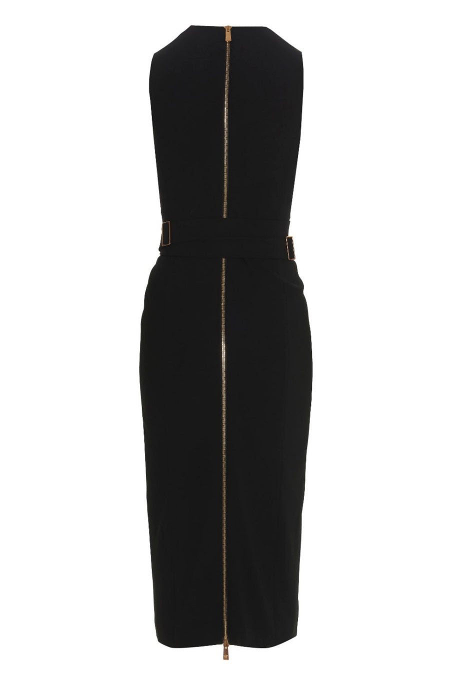 SAPLE V-NECK BELTED MIDI BANDAGE DRESS