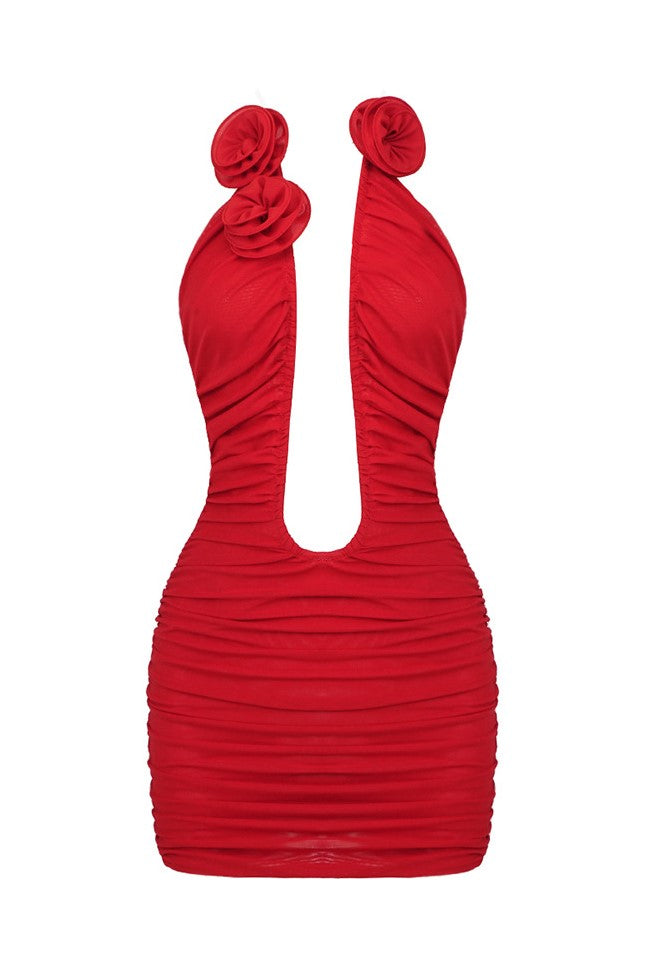 SARAH RUCHED PLUNGE STRAPLESS MINI DRESS