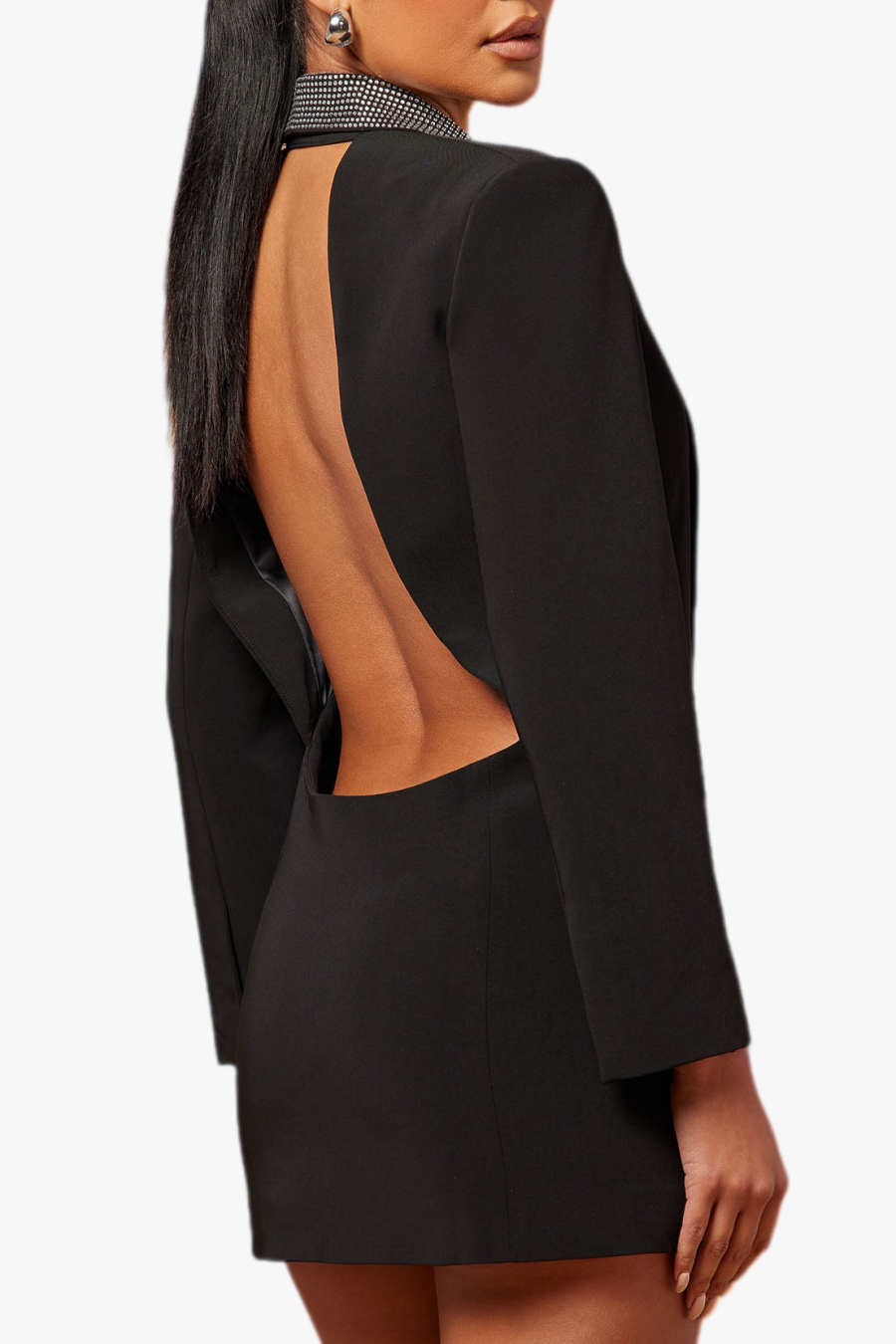SCARLETT CRYSTAL CUTOUT BLAZER DRESS - BLACK COCKTAIL