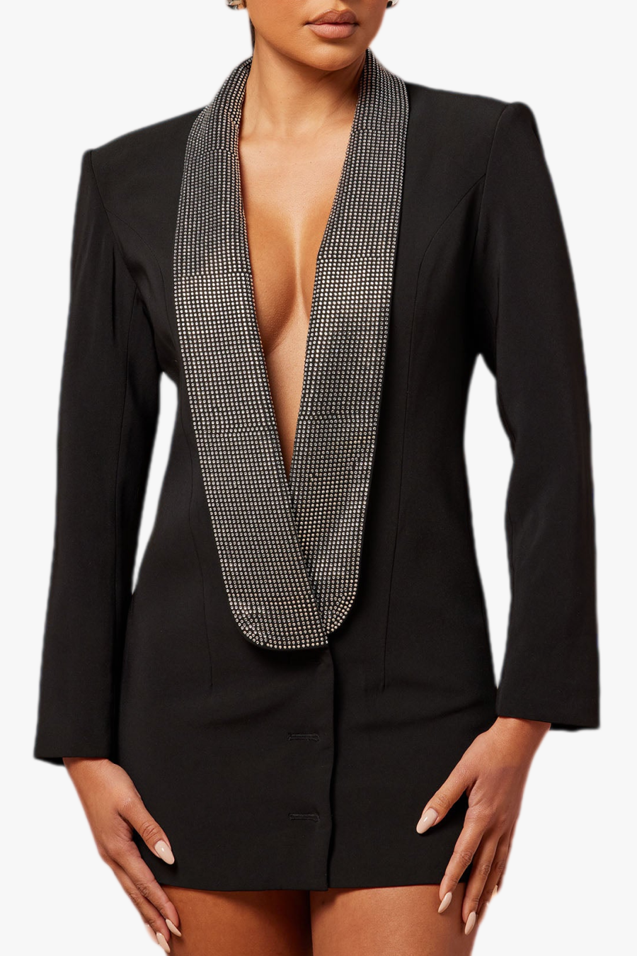 SCARLETT CRYSTAL CUTOUT BLAZER DRESS - BLACK COCKTAIL