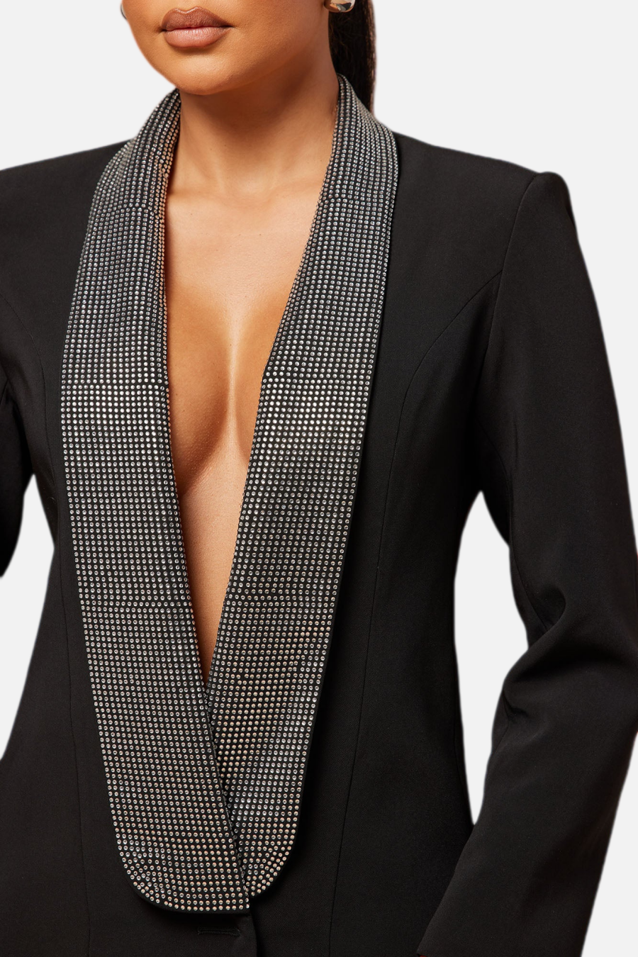 SCARLETT CRYSTAL CUTOUT BLAZER DRESS - BLACK COCKTAIL