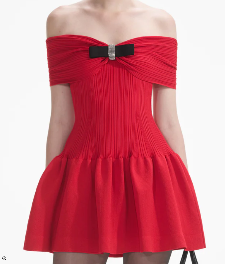 RED KNIT BOW MINI DRESS FOR PARTY