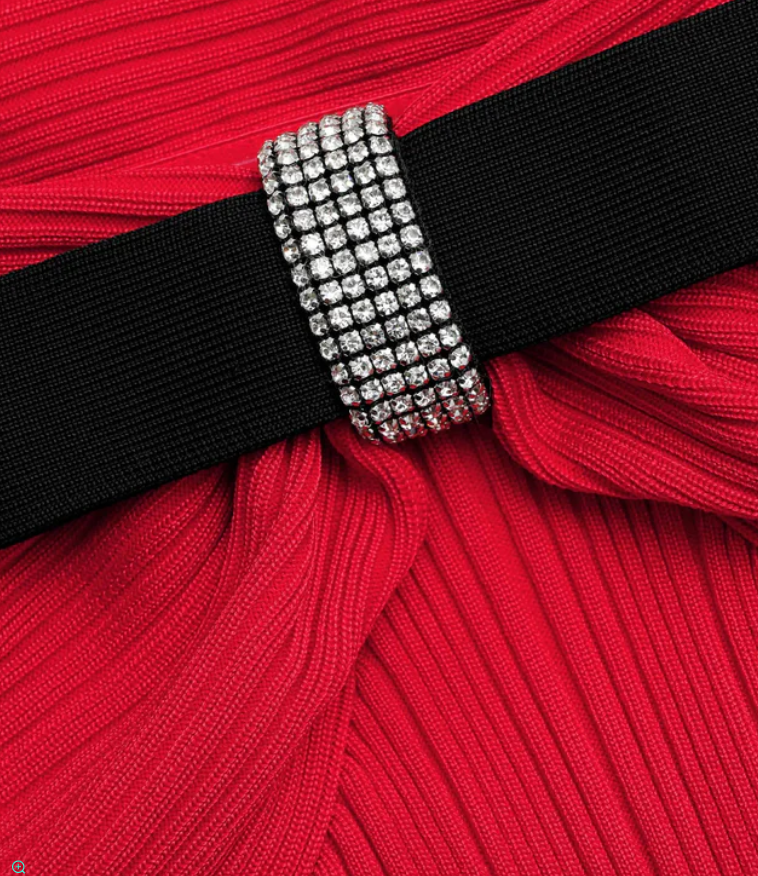 RED KNIT BOW MINI DRESS FOR PARTY