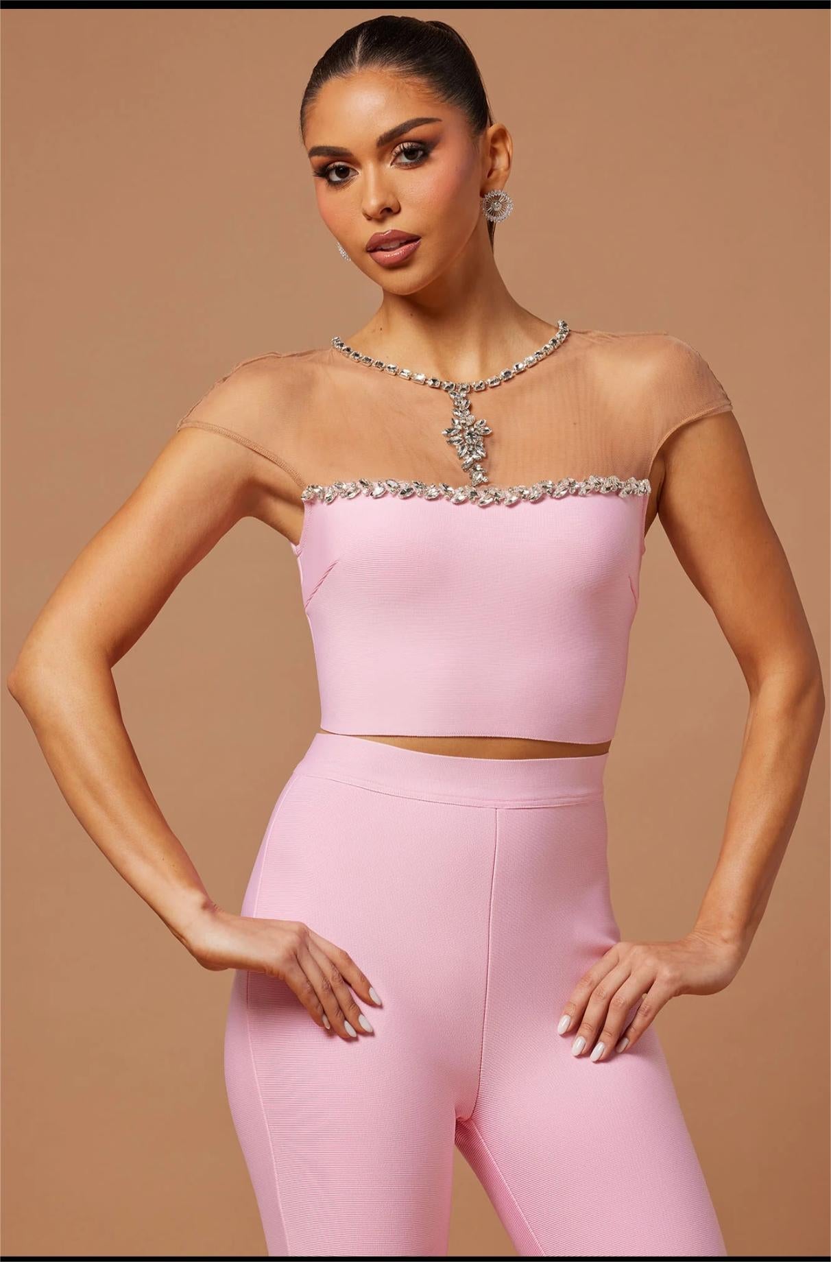 BANDAGE PINK SUIT SET – BODYCON PARTY OUTFIT