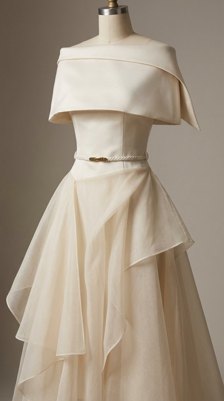 KELLY BEIGE CAPE SLEEVE RUFFLE MIDI DRESS W BELT