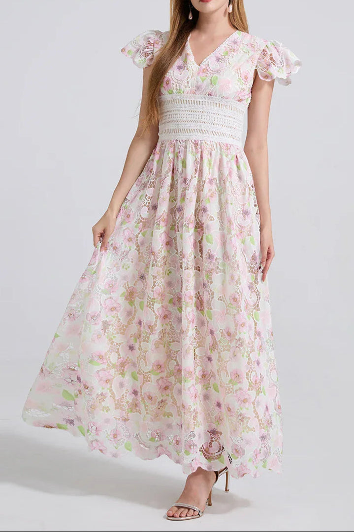 FLYING SLEEVES HIGH WAIST SLIM LACE DRESS