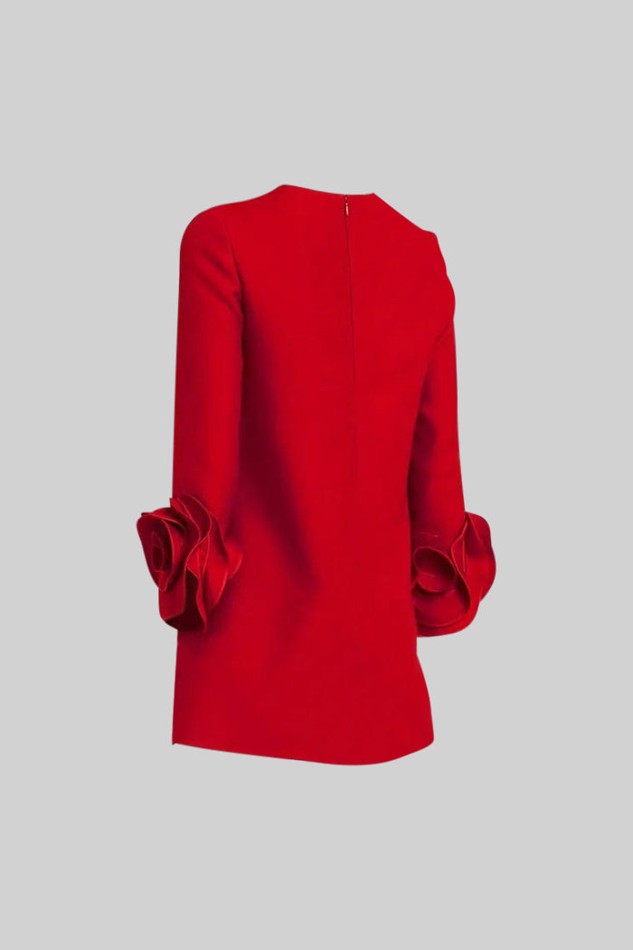 FLORAL LONG SLEEVE MINI DRESS RED