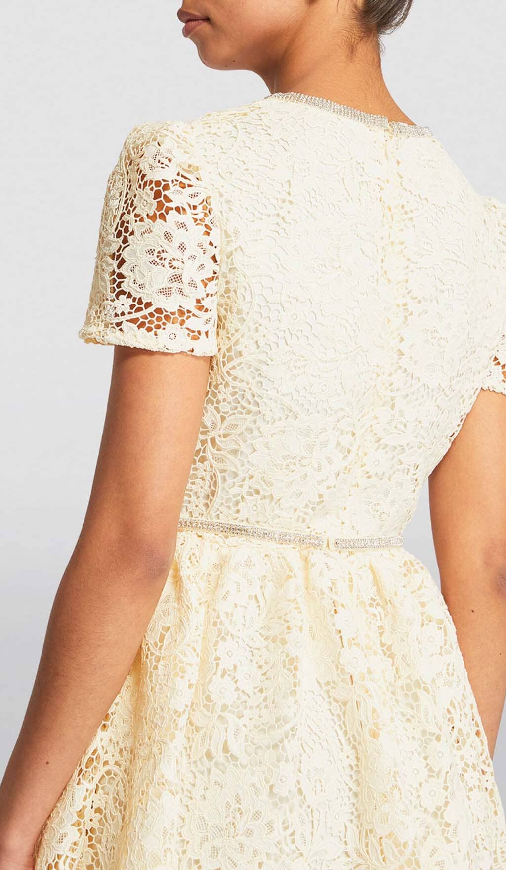 LACE BOW MINI DRESS CREAM YELLOW PARTY