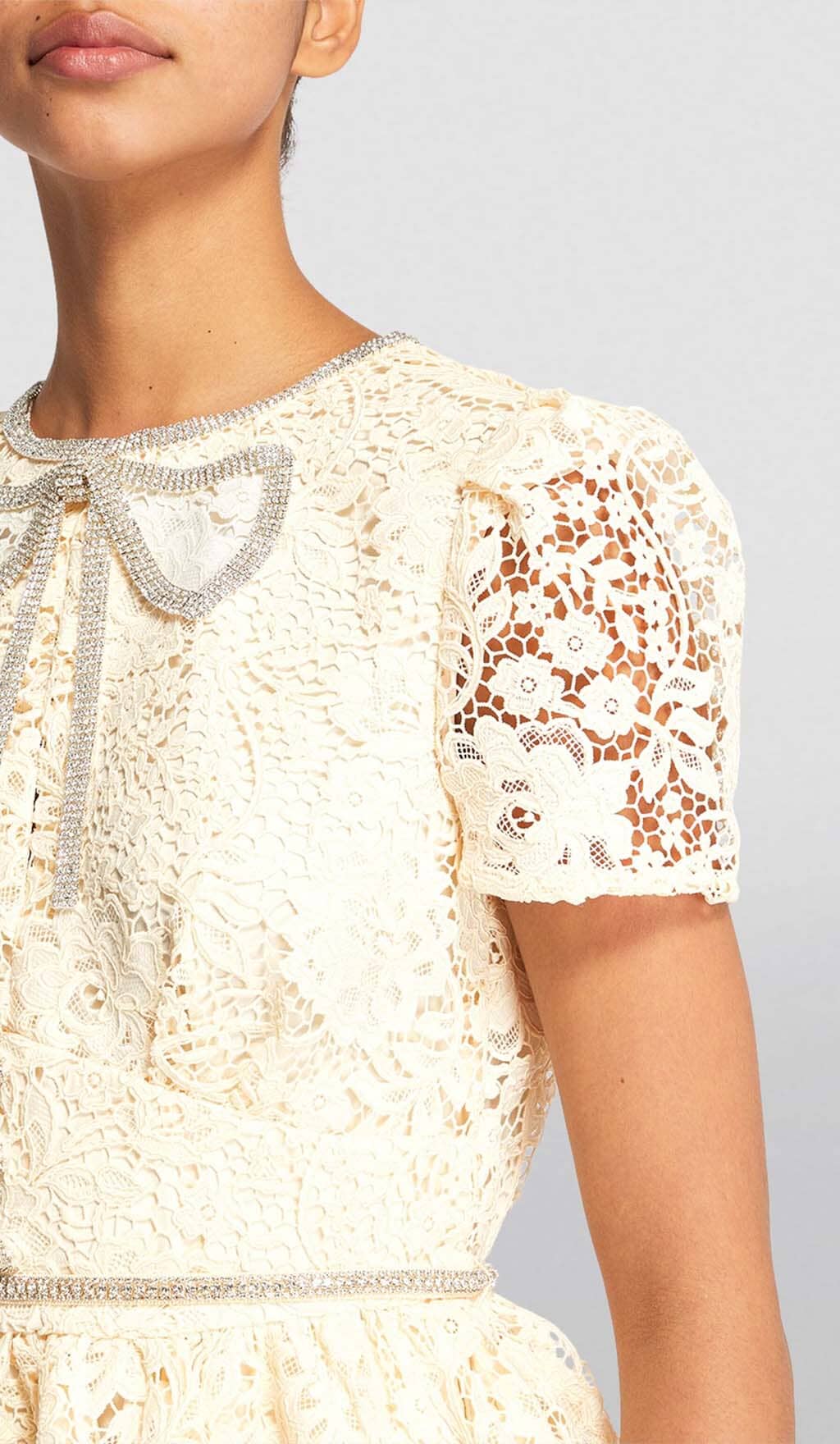 LACE BOW MINI DRESS CREAM YELLOW PARTY