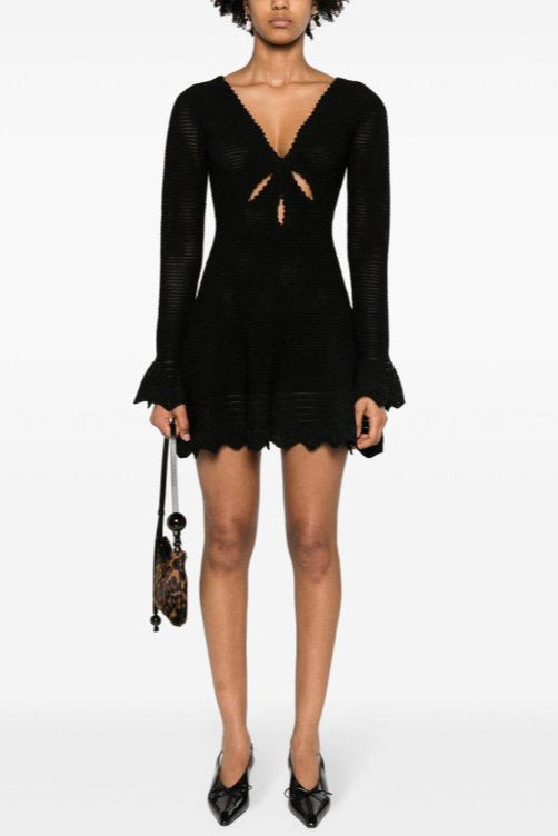 LAURA BLACK CUTOUT KNIT MINI PARTY DRESS