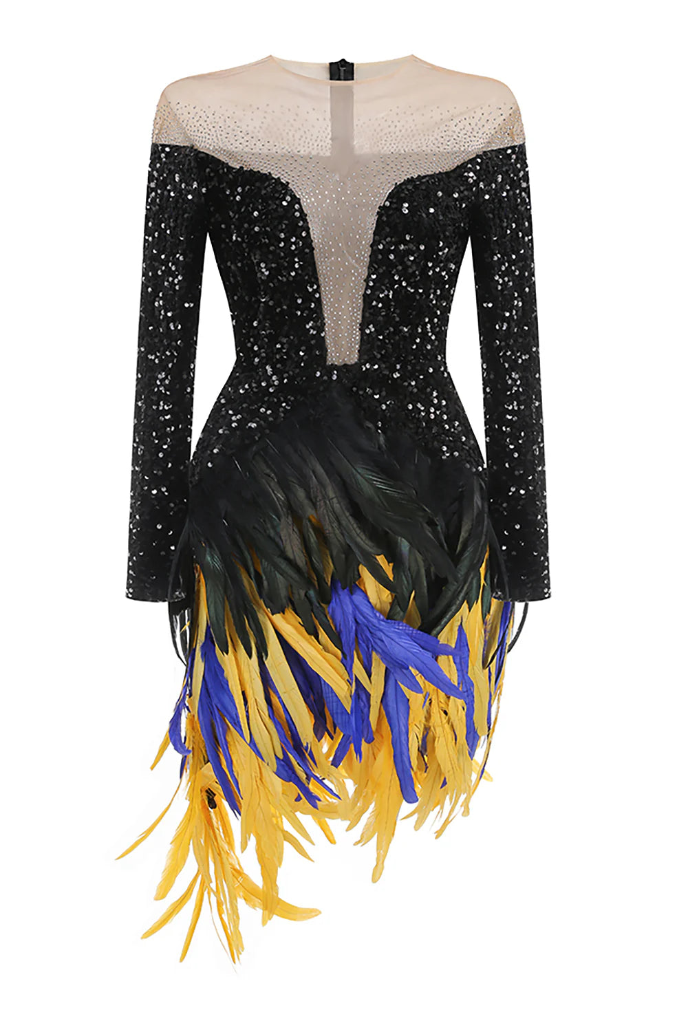 FEATHER SEQUIN MINI DRESS, BLACK, PARTY