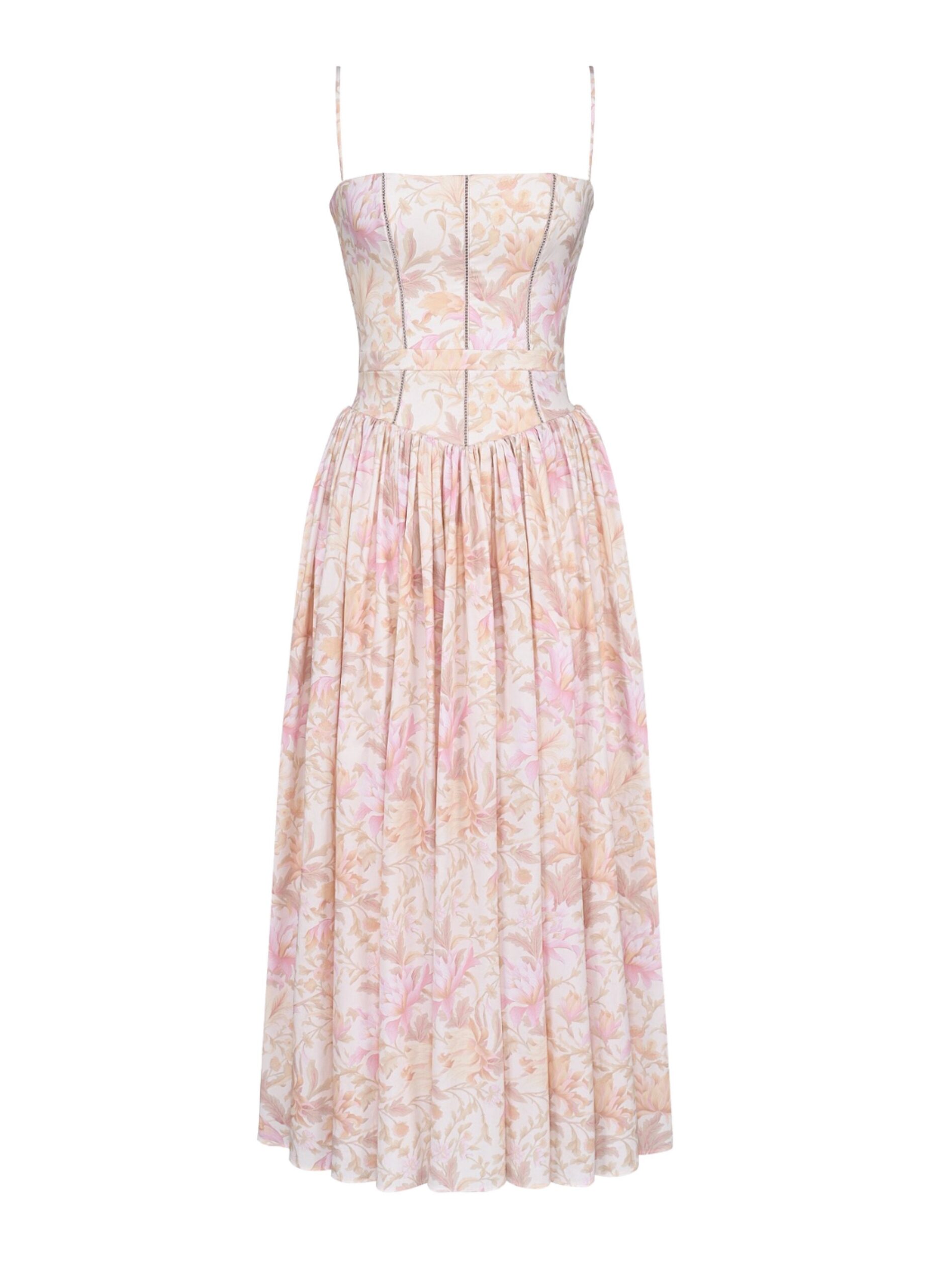 HELEN PEACH FLORAL MIDI DRESS - A-LINE COTTON