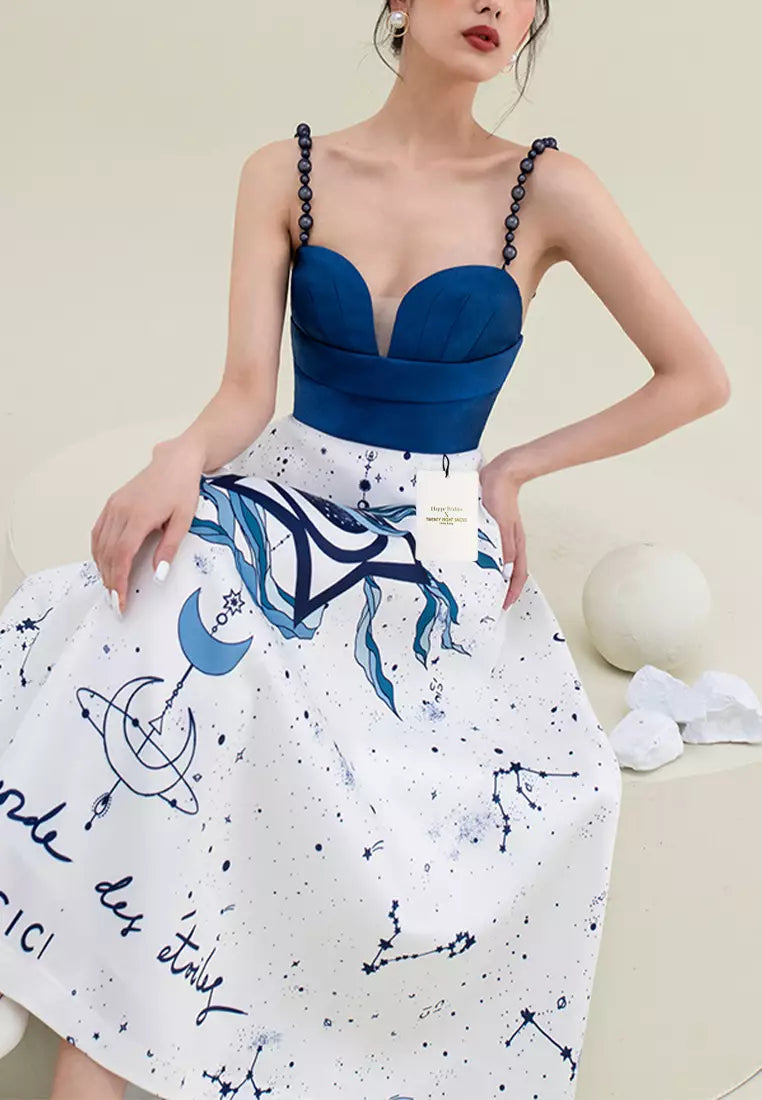 CONSTELLATION PRINT MIDI DRESS FOR EVENING