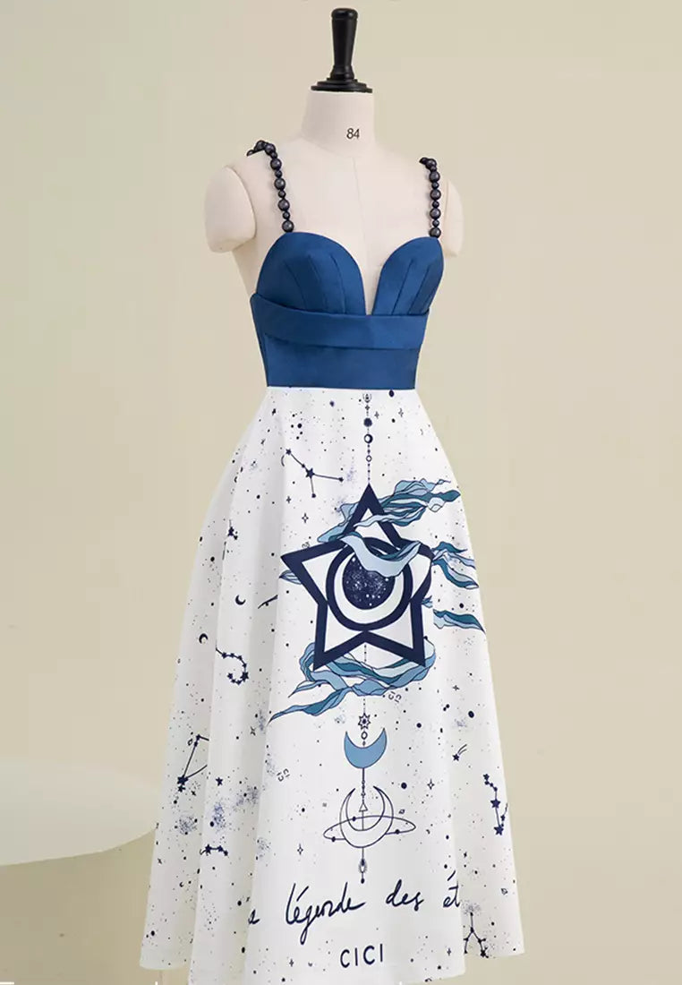 CONSTELLATION PRINT MIDI DRESS FOR EVENING
