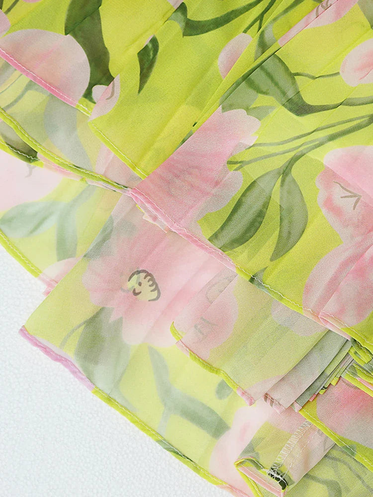 FLORAL PLEATED LANTERN SLEEVE MAXI DRESS YELLOW