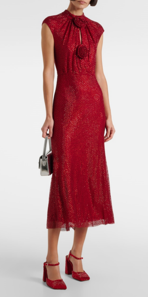 Sharrie Flower Rhinestone Embellished Fishnet Midi Dress Sharrie Flower Rhinestone Embellished Fishnet Midi Dress