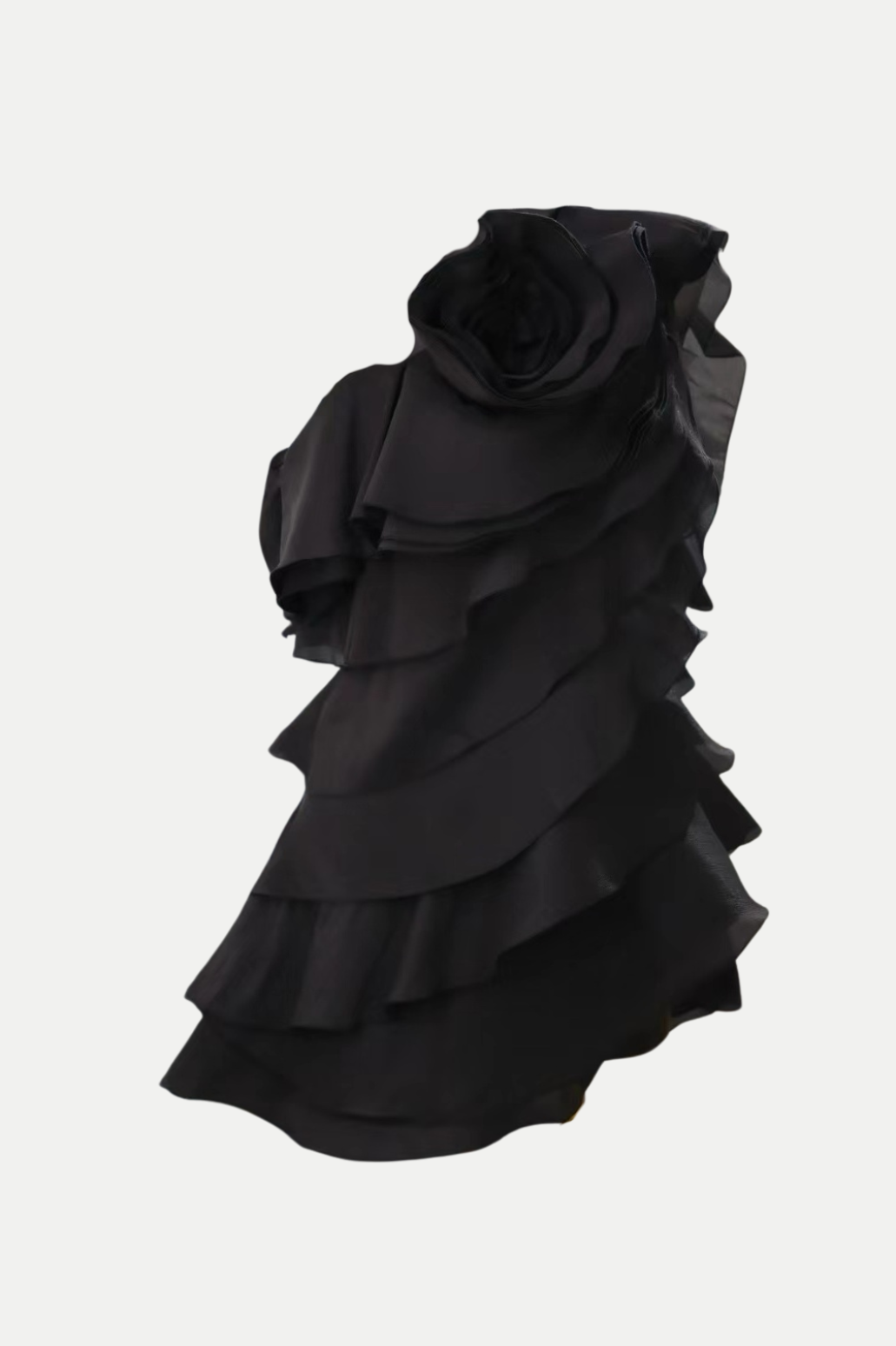 SHELYN BLACK ONE SHOULDER RUFFLE MINI DRESS