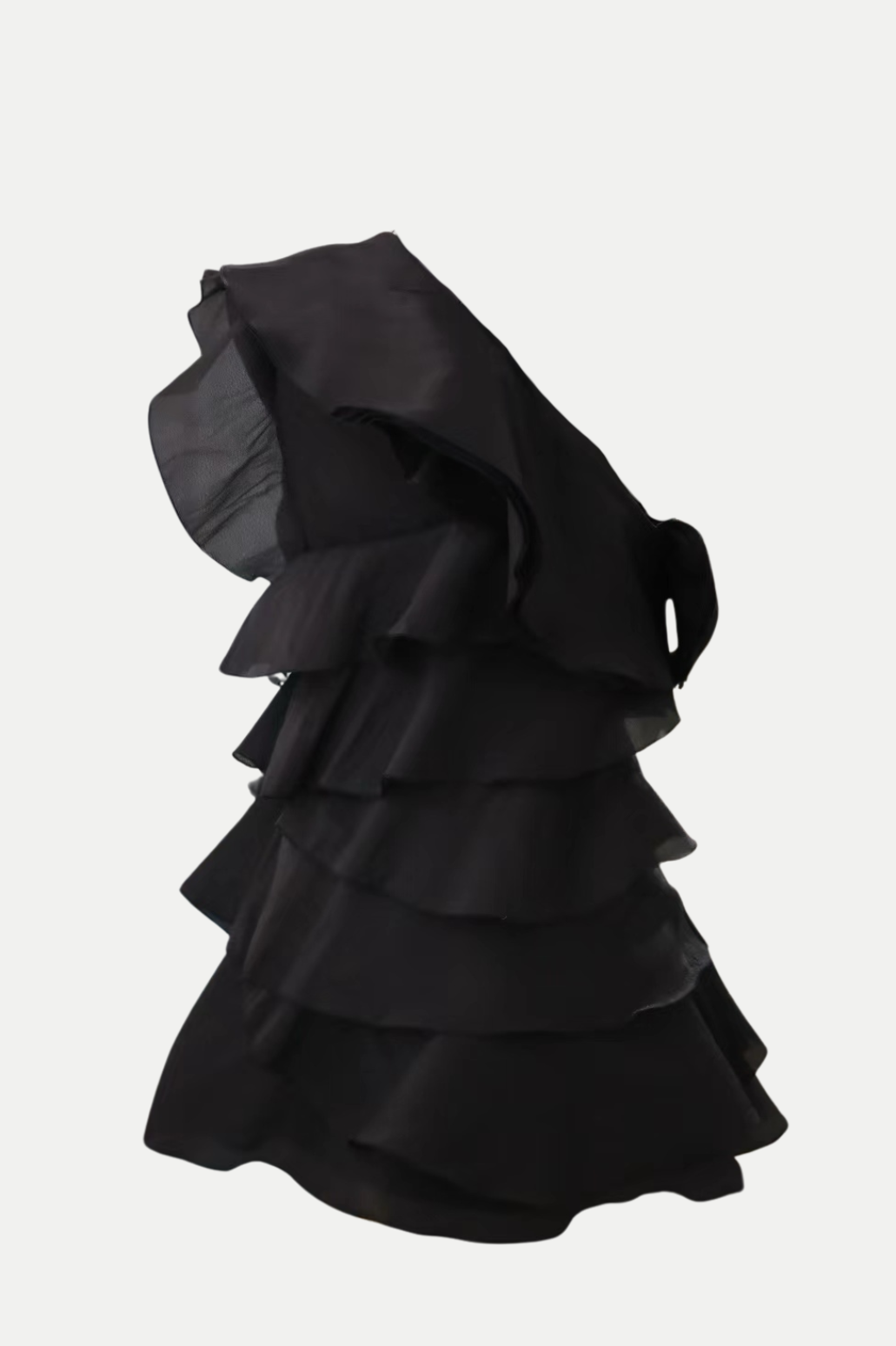 SHELYN BLACK ONE SHOULDER RUFFLE MINI DRESS