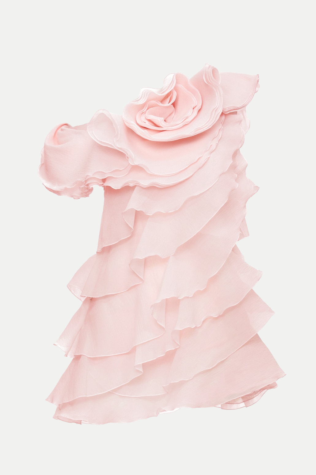 SHELYN FLOWER ONE-SHOULDER RUFFLE MINI DRESS PINK