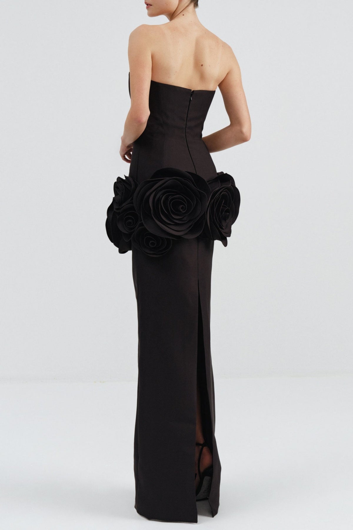 FLORAL APPLIQUÉ STRAPLESS MAXI BODYCON PARTY DRESS