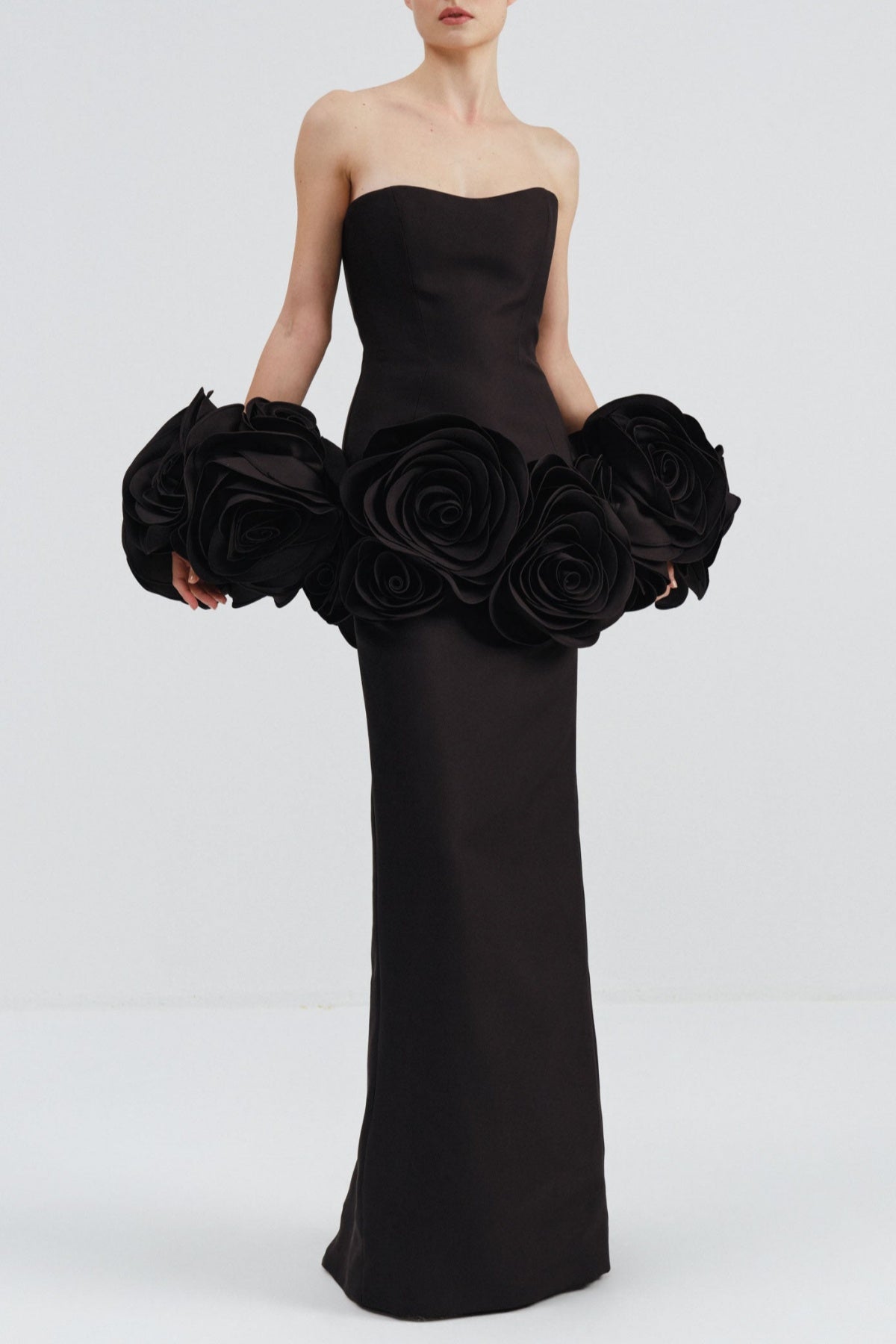 FLORAL APPLIQUÉ STRAPLESS MAXI BODYCON PARTY DRESS