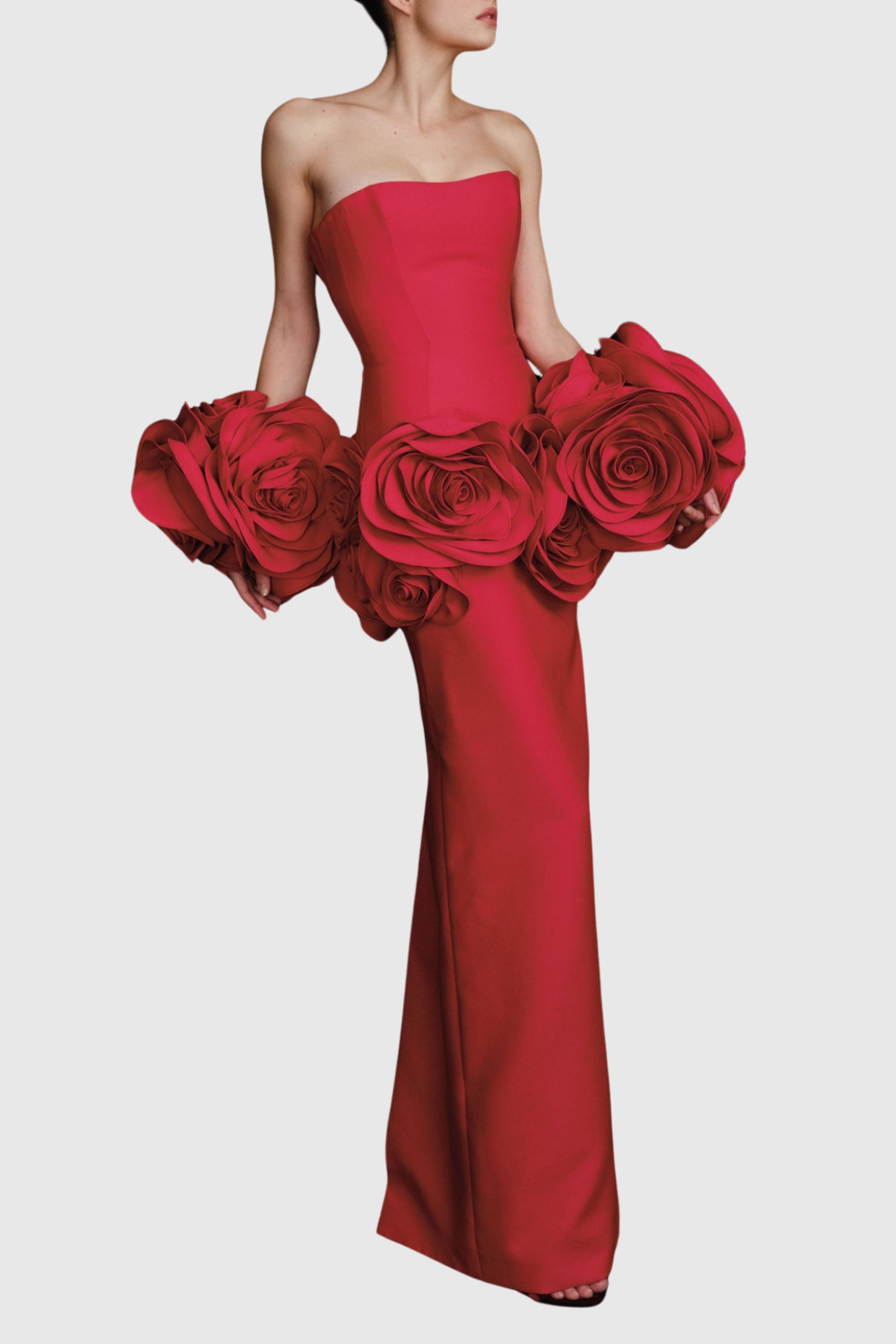 SheriseFloralAppliqueStraplessMaxiBandageDress-Red_1 SHERISE RED FLORAL STRAPLESS MAXI BANDAGE DRESS