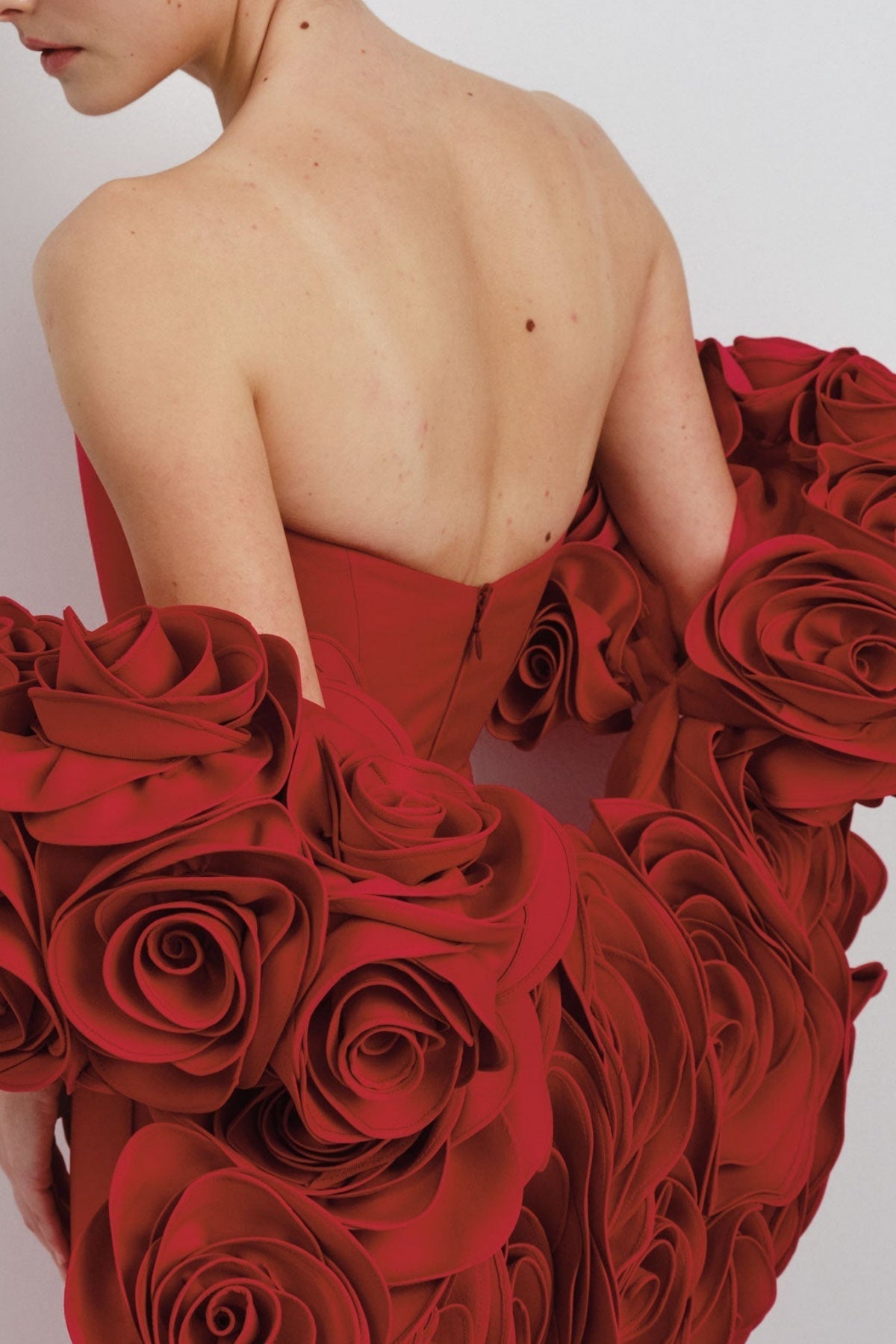 SHERISE RED FLORAL STRAPLESS MAXI BANDAGE DRESS
