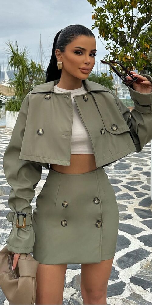 Shirley Button Detail Cropped Jacket & Mini Skirt Set Shirley Button Detail Cropped Jacket & Mini Skirt Set