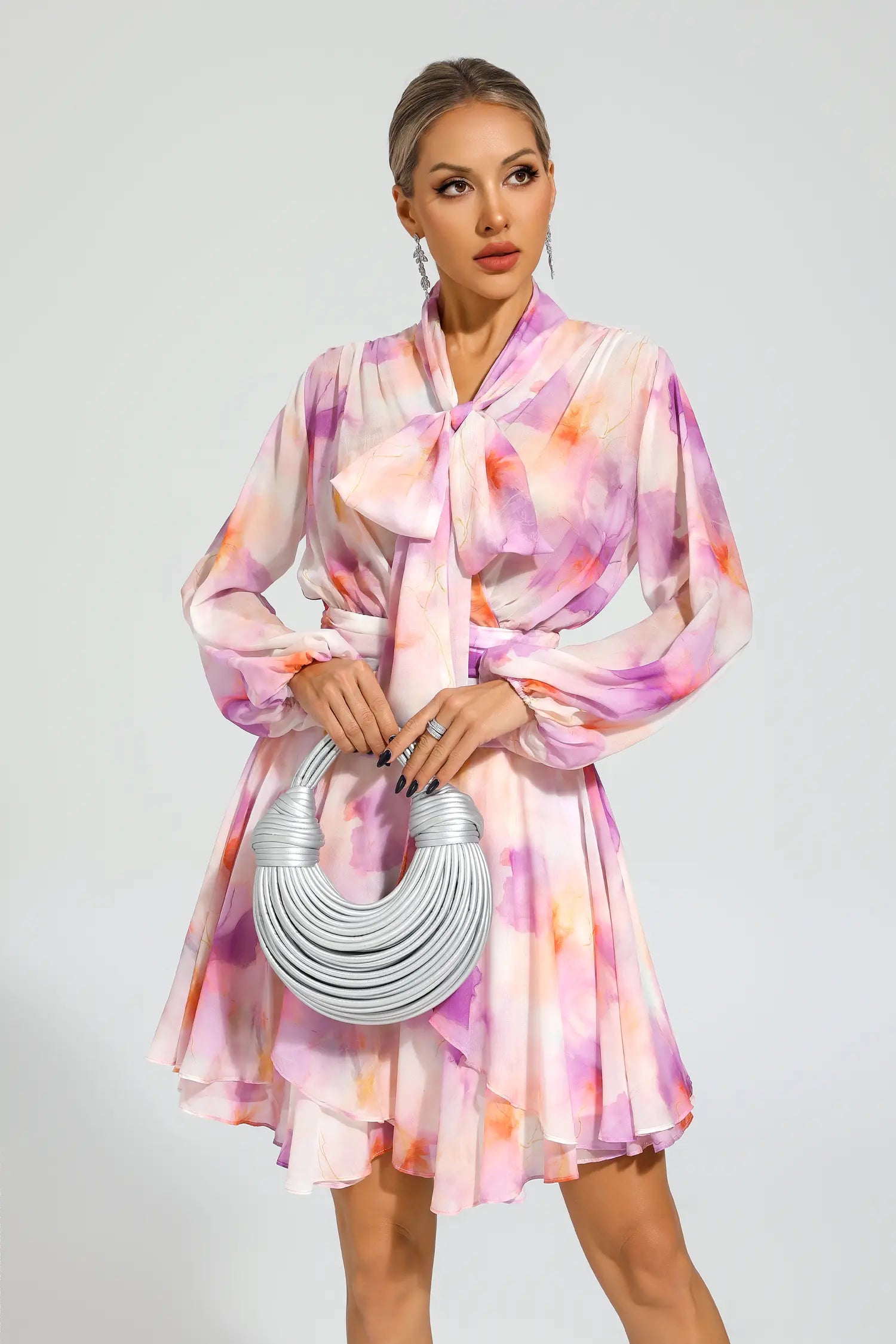 TERESA PINK FLORAL PUFF SLEEVE MINI DRESS FOR PARTY