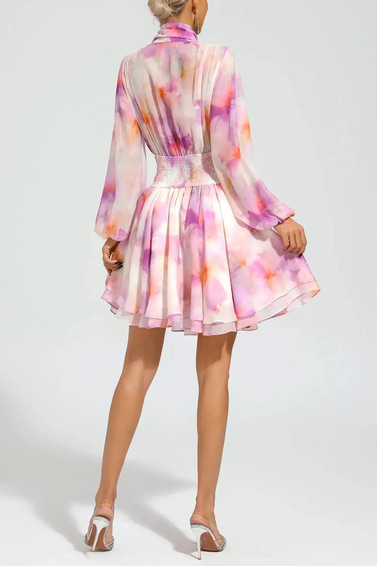TERESA PINK FLORAL PUFF SLEEVE MINI DRESS FOR PARTY